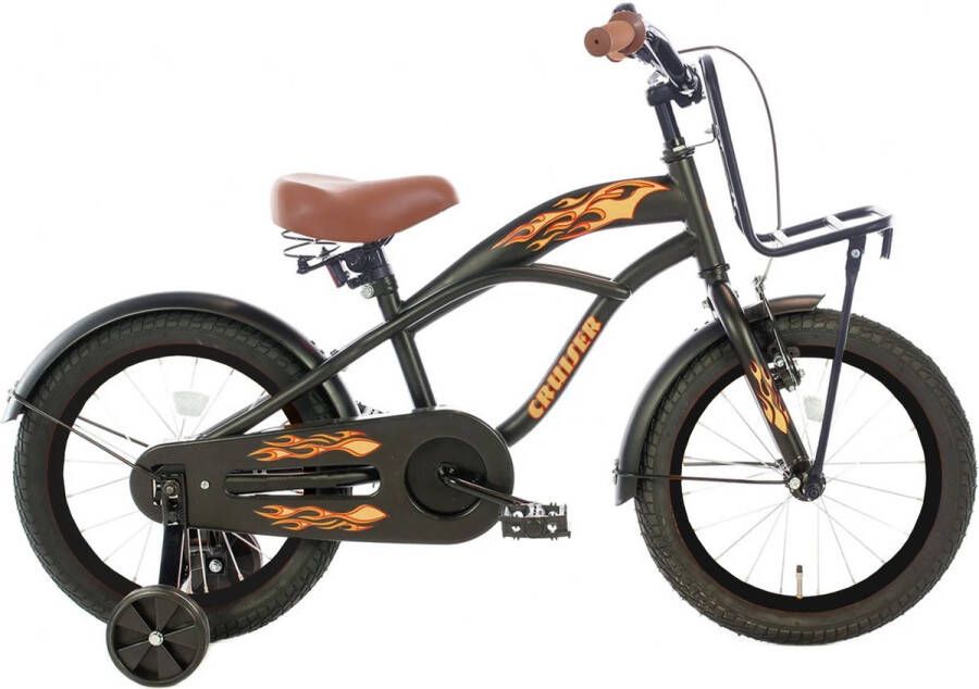 Cortego Cruiser Jongensfiets 16 inch Zwart Kinderfiets 3 4 & 5 Jaar 100-115 cm Vlammen