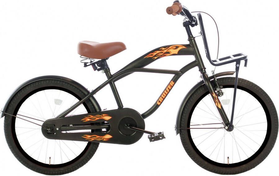 Cortego Cruiser Jongensfiets 18 inch Zwart Kinderfiets 4 5 & 6 Jaar 110-125cm Vlammen Inclusief Zijwielen