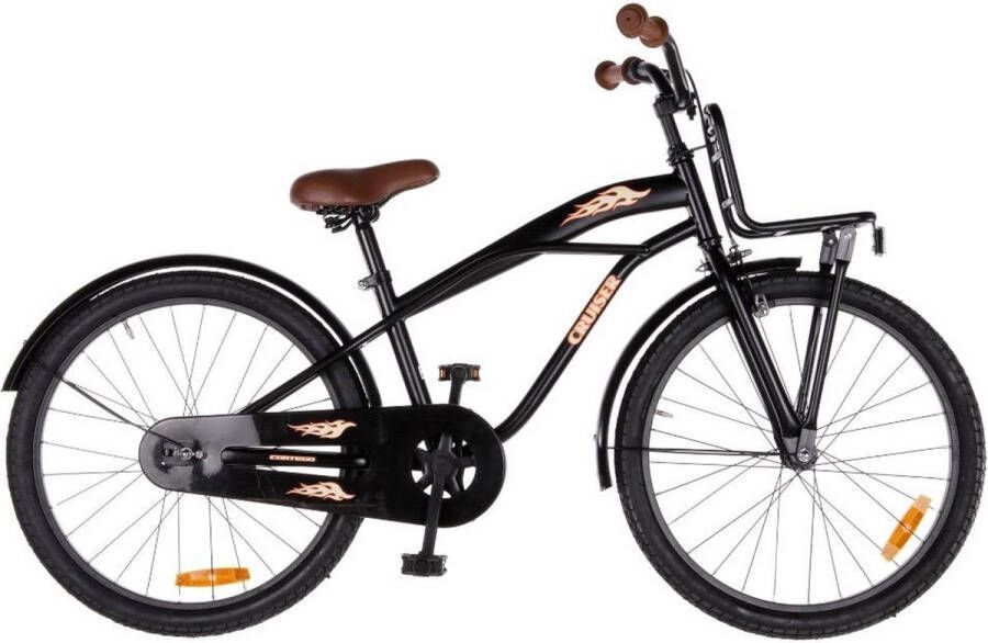 Cortego Cruiser Jongensfiets Zwart 22 inch Kinderfiets met vlammen