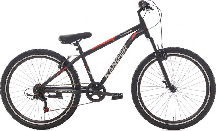 Cortego Ranger Jongensfiets 24 inch Zwart 7 Versnellingen Kinderfiets Mountainbike inclusief spatborden