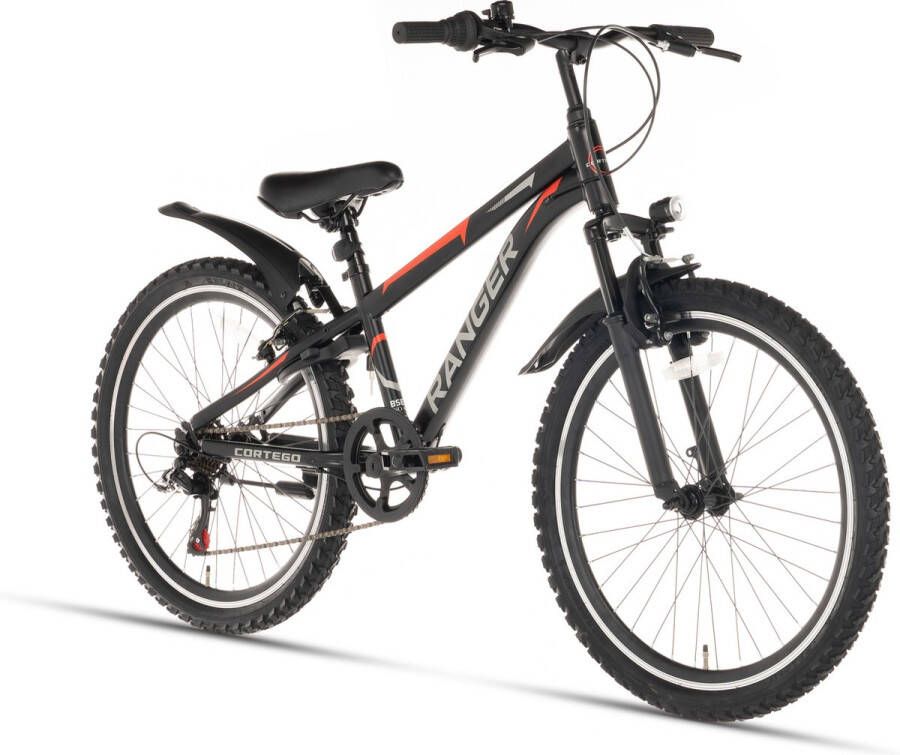 Cortego Ranger Jongensfiets 24 inch Zwart 7 Versnellingen Kinderfiets Mountainbike inclusief spatborden