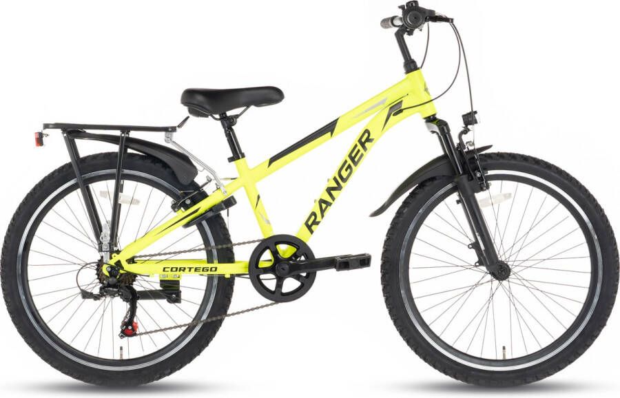 Cortego Ranger Plus Jongensfiets 24 Inch Fluogeel 7 Versnellingen Mountainbike Kinderfiets voor 8 9 & 10 Jaar