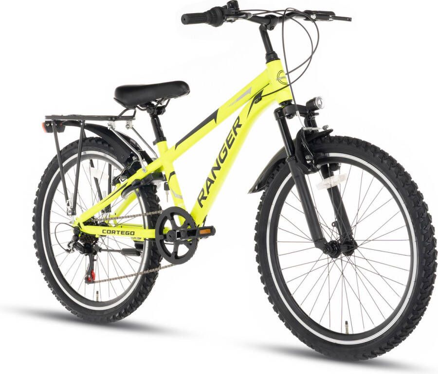 Cortego Ranger Plus Jongensfiets 24 Inch Fluogeel 7 Versnellingen Mountainbike Kinderfiets voor 8 9 & 10 Jaar