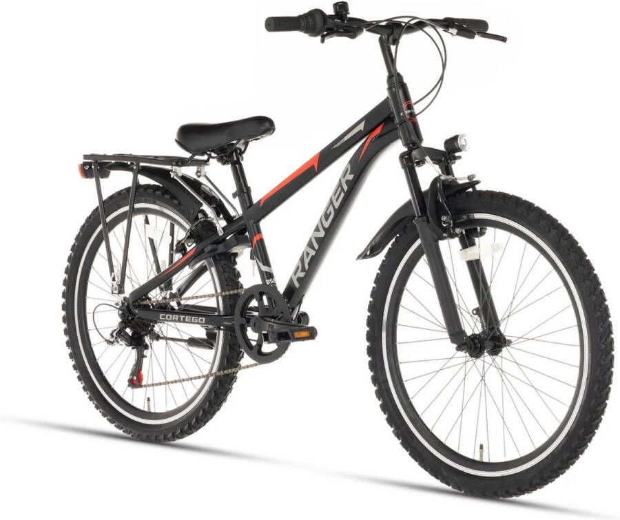 Cortego Ranger Plus Jongensfiets 24 Inch Zwart 7 Versnellingen Mountainbike Kinderfiets voor 8 9 & 10 Jaar