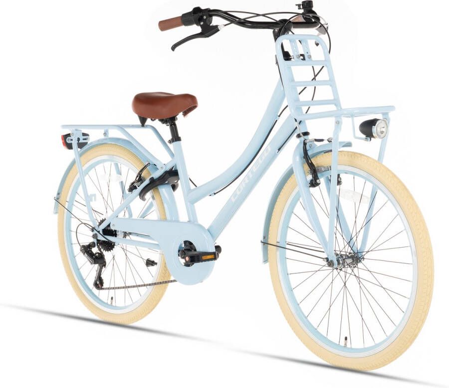 Cortego Transporter Meisjesfiets 22 inch 7 Versnellingen Blauw Kinderfiets Shimano 6 7 & 8 Jaar 130-140 cm