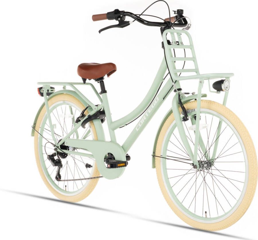 Cortego Transporter Meisjesfiets 22 inch 7 Versnellingen Groen Kinderfiets Shimano 6 7 & 8 Jaar 130-140 cm