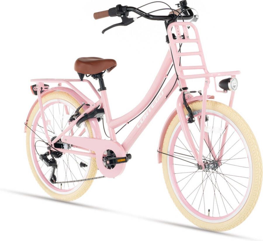 Cortego Transporter Meisjesfiets 22 inch 7 Versnellingen Roze Kinderfiets Shimano 6 7 & 8 Jaar 130-140 cm