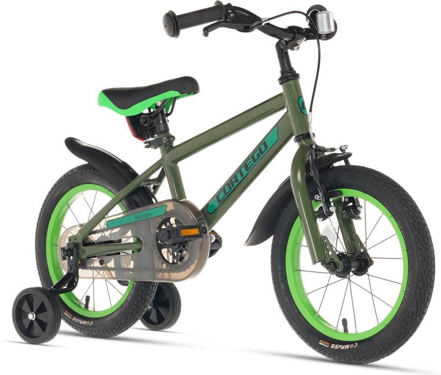 Cortego Valcon Jongensfiets Groen 14 Inch Kinderfiets 2 3 & 4 Jaar 85-100 cm Inclusief Zijwielen