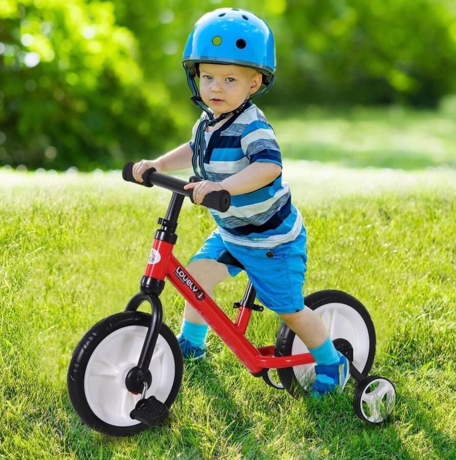 COVREO Kinderfiets 85x36x54 cm rood van metaal met pedalen en zijwielen