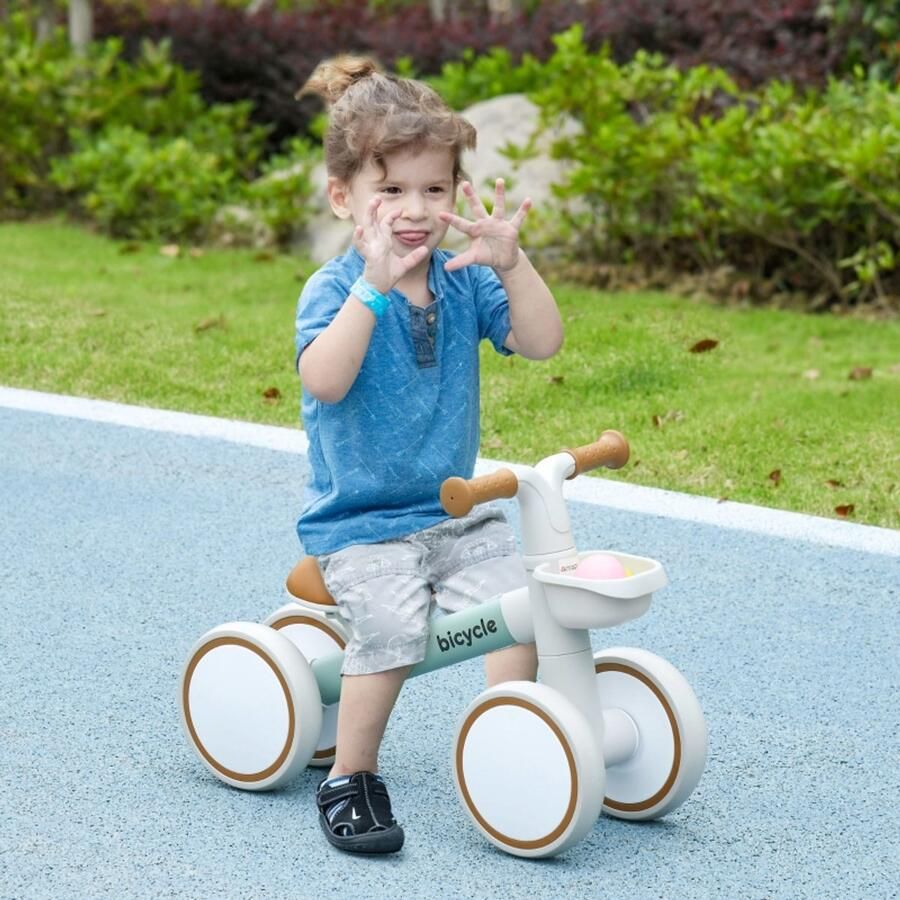COVREO VUENOR Driewieler loopfiets 56 x 27 x 39 cm wit groen verstelbaar zadel afneembare d - Foto 1