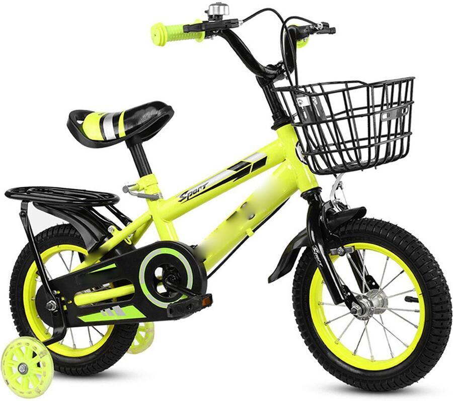 Creatorally Kinderfiets 16 Inch Fiets voor en vanaf 3 Jaar met Zijwieltjes Verstelbaar Stuur en Zadel Geel