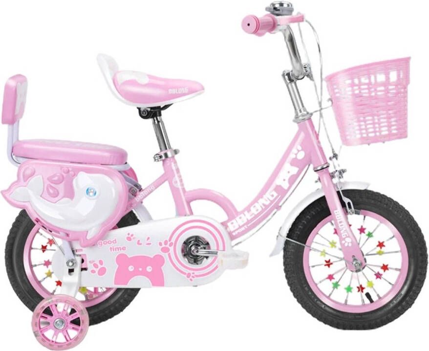 Cs Meisjesfiets 14 inch roze Incl. mandje en zijwieltjes