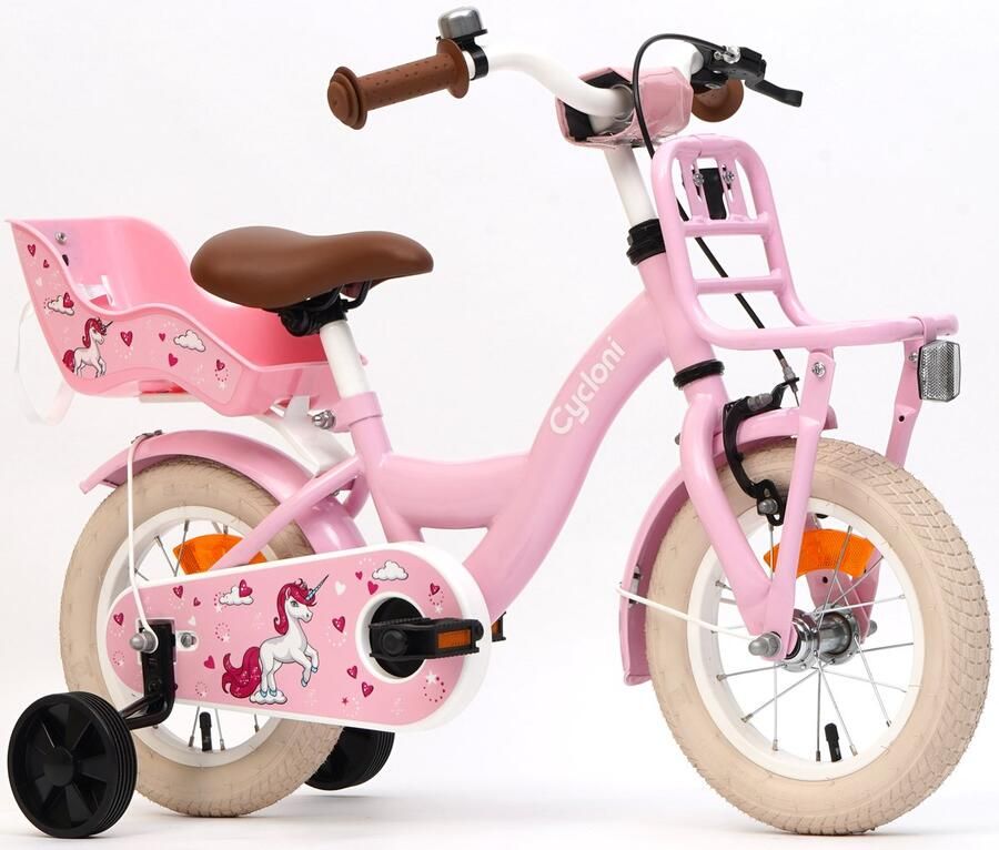 Cycloni Kinderfiets 12 inch Meisjesfiets Roze met Zitje Inclusief Zijwieltjes Voor 2 3 & 4 jaar