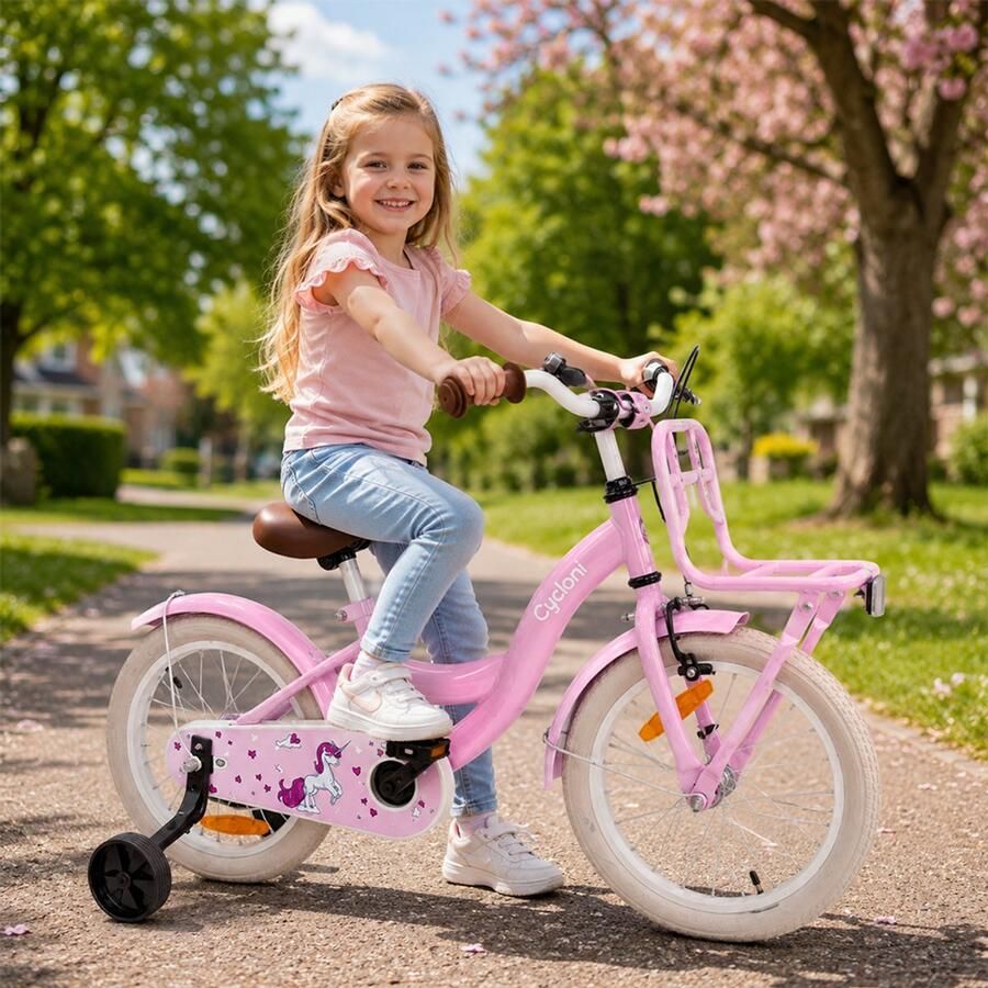 Cycloni Kinderfiets 14 inch Meisjesfiets Roze Inclusief Zijwieltjes Voor 3 4 & 5 jaar