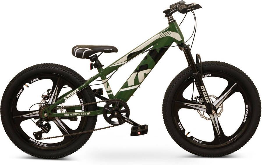 Cyclux 22 Inch Kinder Mountainbike – 7-speed Shimano – Schijfremmen – Army Green