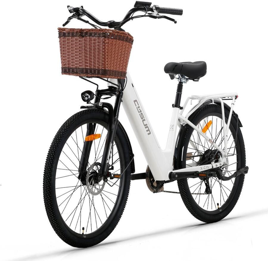 Cysum X-City Elektrische Stadsfiets 250W Motor 26*1.95 Inch 48V10.4Ah Accu Shi o 7-Snelheden 60-80KM Bereik Wit