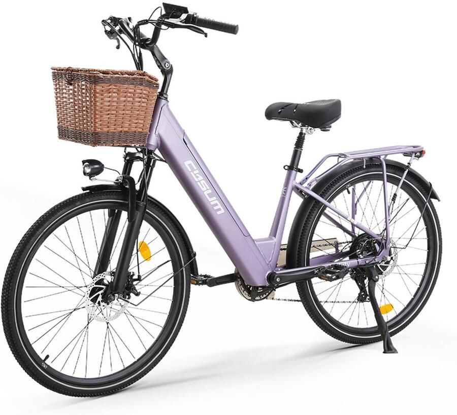 Cysum X-City Elektrische Stadsfiets 250W Motor 26*1.95 Inch 48V10.4Ah Accu Shi o 7-Snelheden 60-100KM Bereik Paars