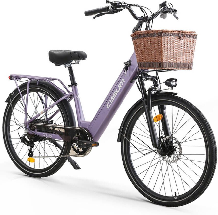 Cysum X-City Elektrische Fiets 48V 10.4Ah accu tot 100 km Actieradius 250W Achterwielmotor -Shi o 7-speed met bagagedrager & d Elektrische Stadsfiets paars - Foto 3