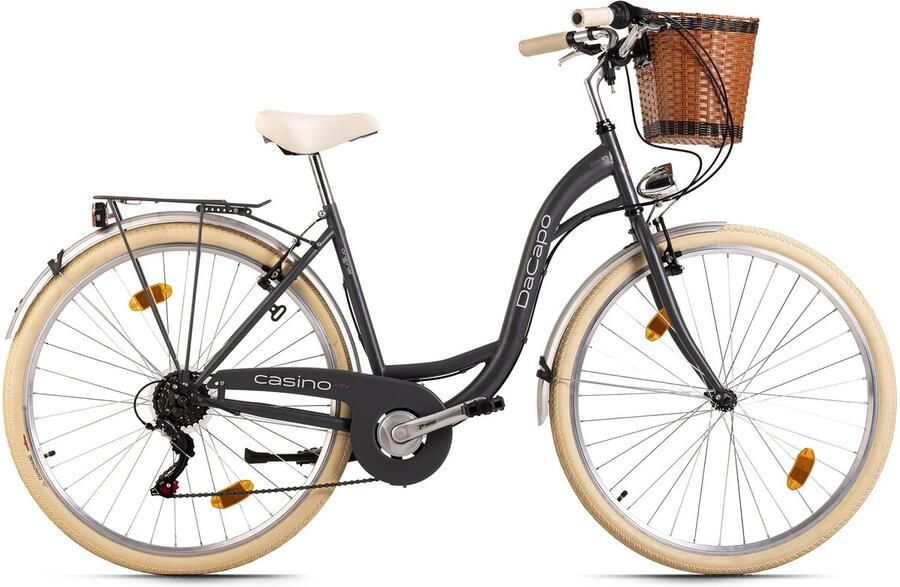 Dacapo Fiets damesfiets 28'' Casino 6 versnellingen RH 48 cm met mand antraciet 48 cm