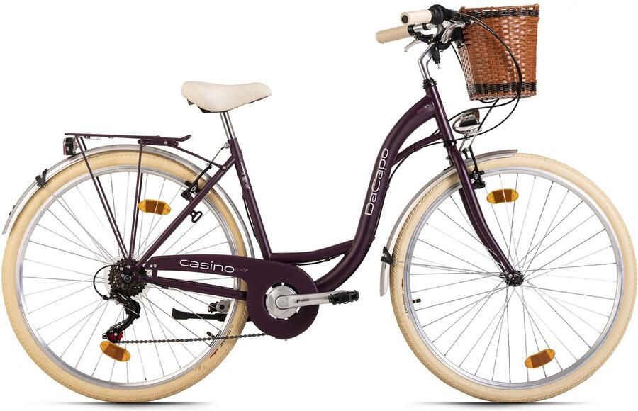 Dacapo Fiets damesfiets 28'' Casino 6 versnellingen RH 48 cm met mand lila 48 cm