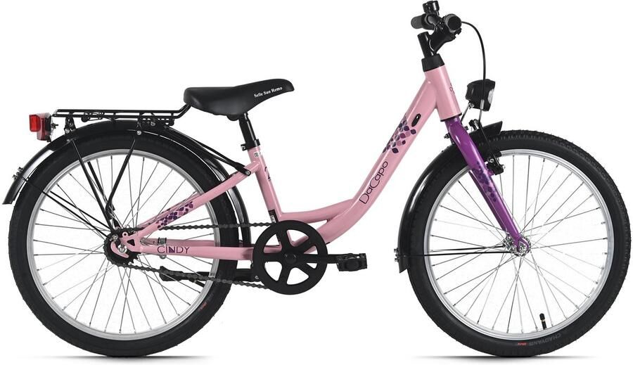 Dacapo kinderfiets 20 Cindy roze 1 versnelling FH 27 cm met verlichting – vanaf 6 jaar