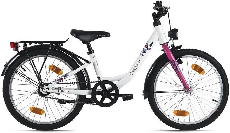 Dacapo kinderfiets 20 Cindy wit 1 versnelling FH 27 cm met verlichting – vanaf 6 jaar