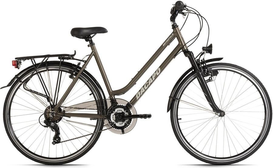 Dacapo Trekkingfiets Dames 28 Metropolis – Antraciet – 21 Versnellingen – Framemaat 53 cm – Flatbar