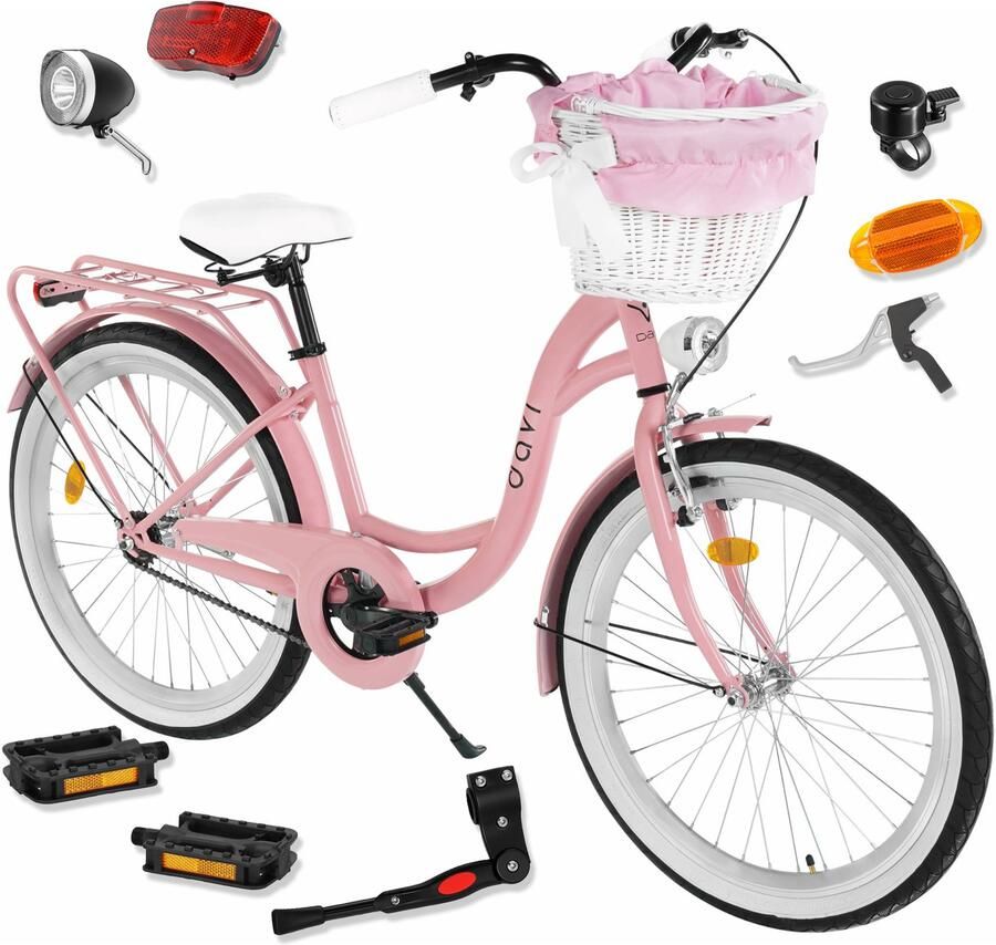 Davi Amelia – Kinderfiets – 24 inch – 1 versnelling – Terugtraprem – 130-165 cm – Roze Zwart – Meisje
