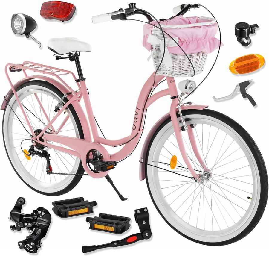 Davi Amelia – Kinderfiets – 24 inch – 7 versnellingen – Shimano – V-brake – 130-165 cm – Roze Zwart – Meisje