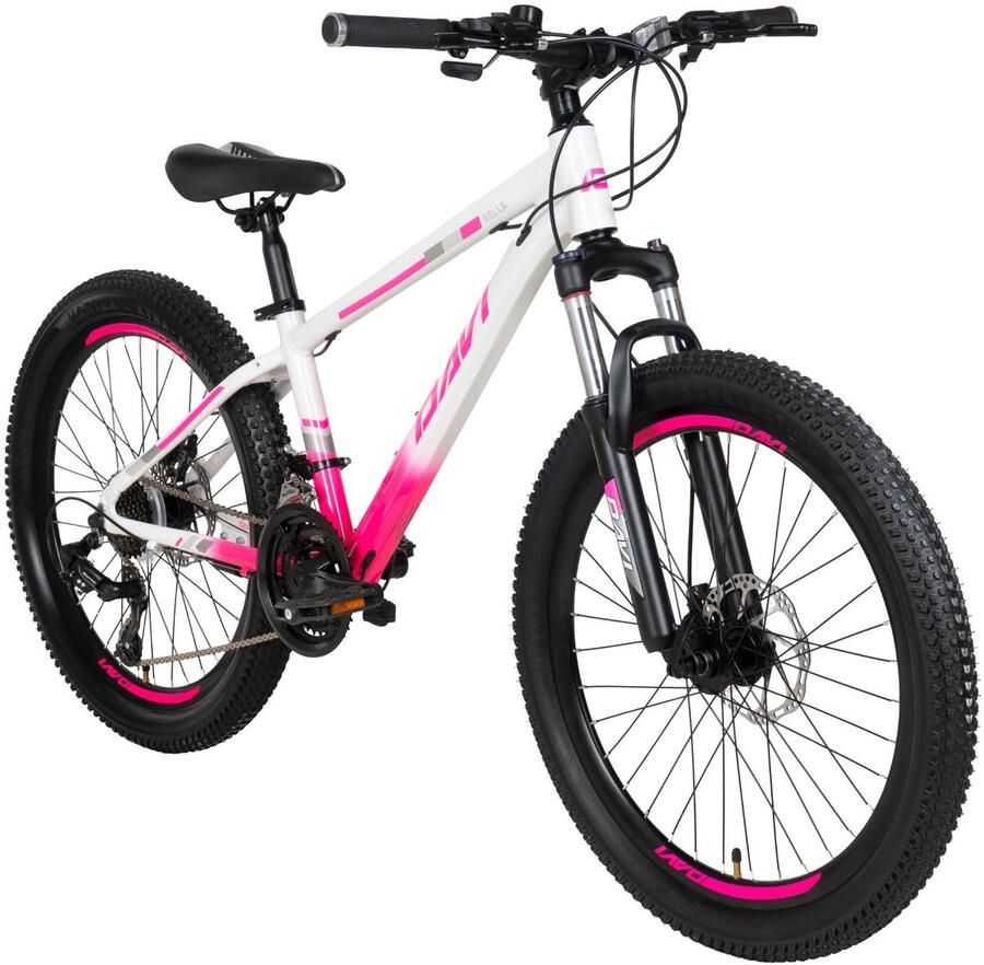 Davi Bella – Kinderfiets – 24 inch – 21 versnellingen – Shimano – Schijfremmen – 130-160 cm – Roze Wit – Meisje