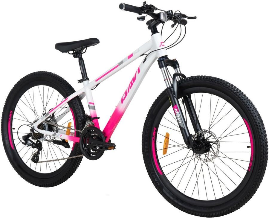 Davi Bella – Mountainbike – 26 inch – 21 versnellingen – Aluminium frame – Schijfremmen – Voorvork met vering – Shimano – Roze Wit