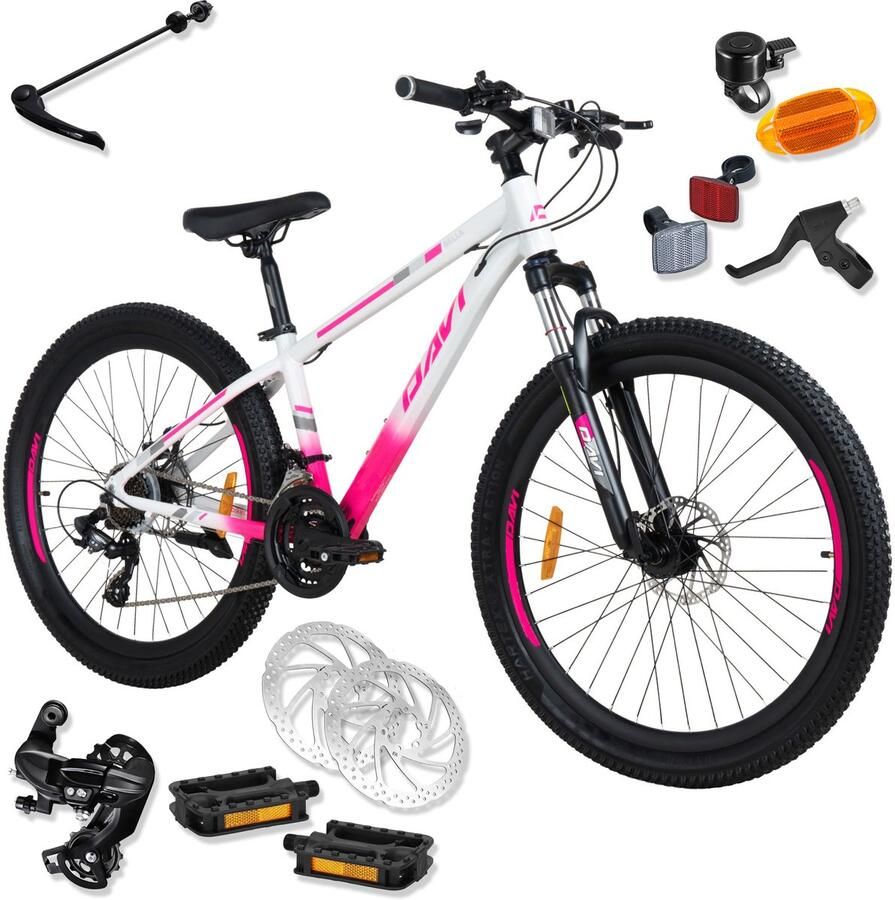 Davi Bella – Mountainbike – 26 inch – 21 versnellingen – Aluminium frame – Schijfremmen – Voorvork met vering – Shimano – Roze Wit