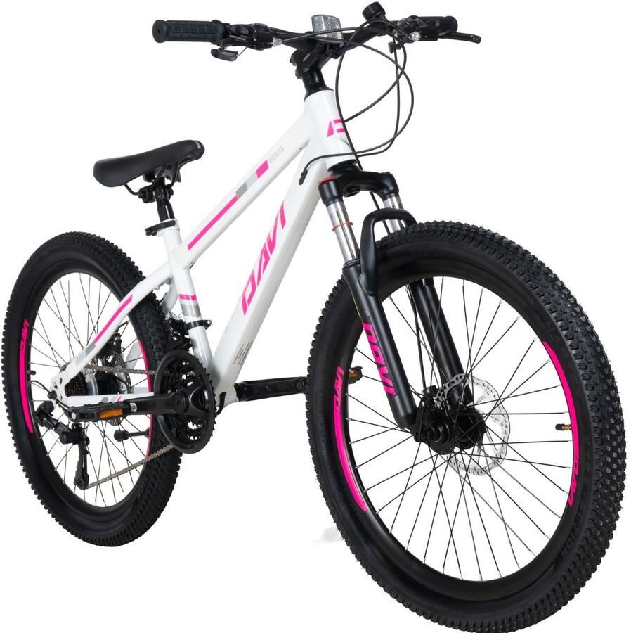 Davi Bonita – Kinderfiets – 24 inch – 21 versnellingen – Schijfremmen – 130-160 cm – Wit Roze – Meisje