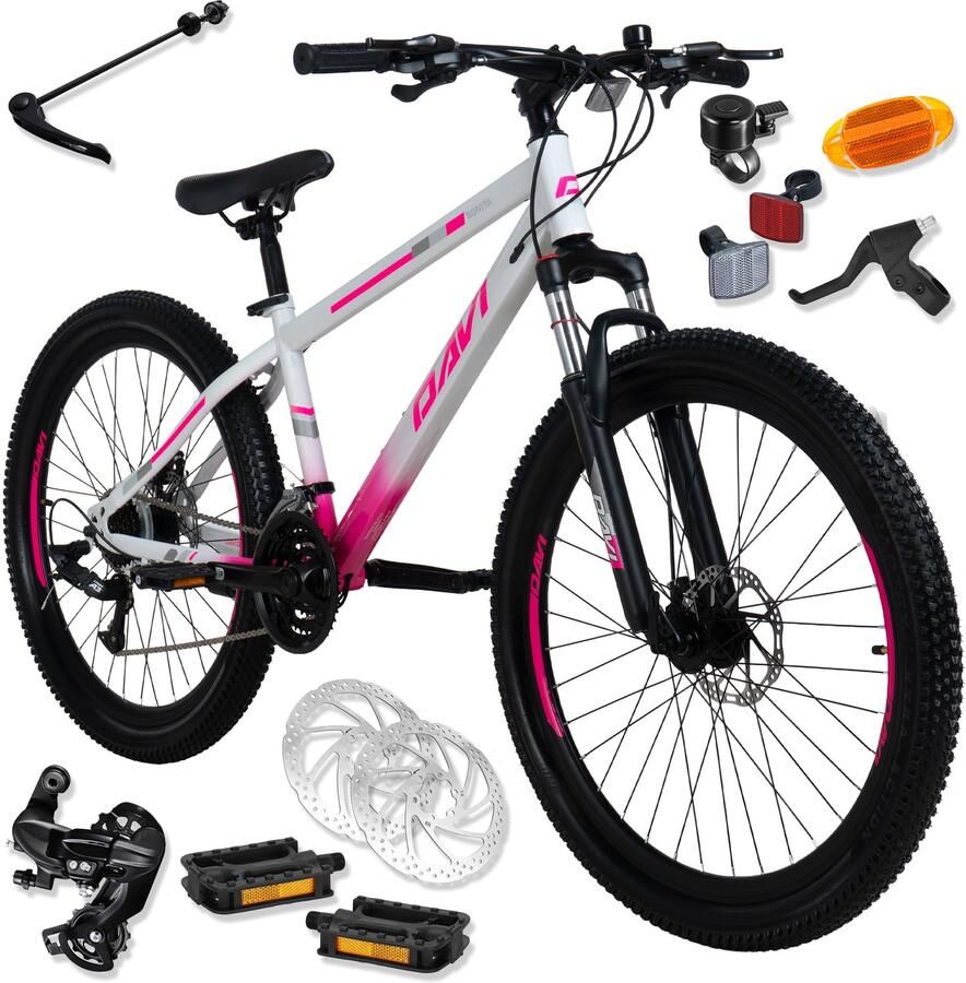 Davi Bonita – Mountainbike – 26 inch – 21 versnellingen – Schijfremmen – Voorvork met vering – Roze Wit