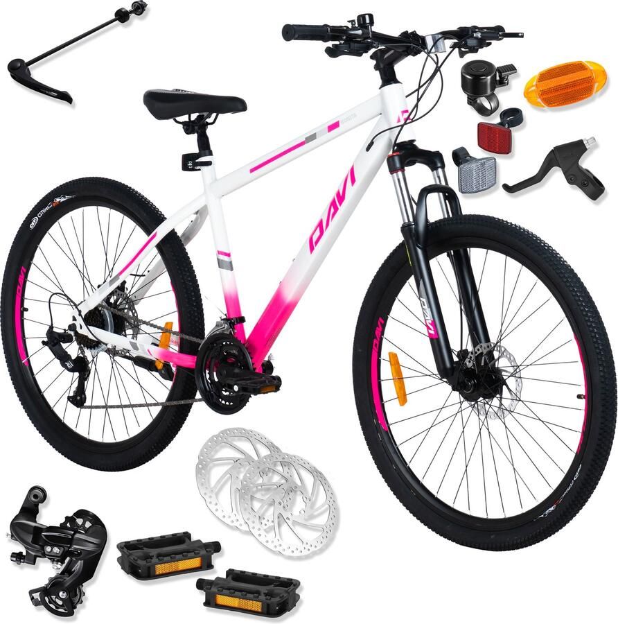 Davi Bonita Mountainbike 27.5 inch 21 versnellingen Schijfremmen Voorvork met vering Wit Roze
