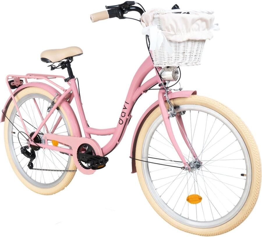 Davi Emma – Stadsfiets – 26 inch – 7 versnellingen – Shimano – V-brake – Lage instap – Roze Crème