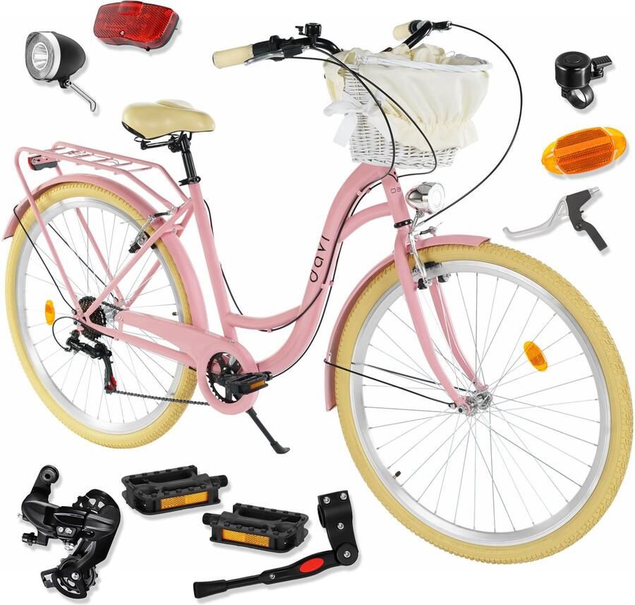 Davi Emma – Stadsfiets – 28 inch – 7 versnellingen – Shimano – V-brake – Lage instap – Roze Creme