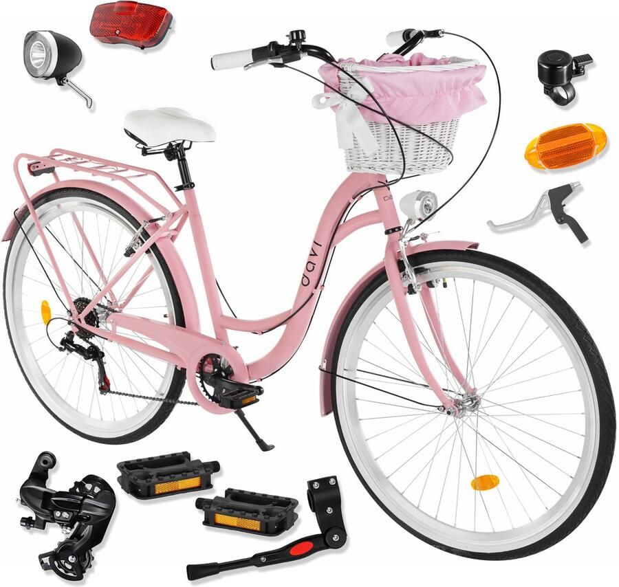 Davi Emma – Stadsfiets – 28 inch – 7 versnellingen – Shimano – V-brake – Lage instap – Roze Zwart