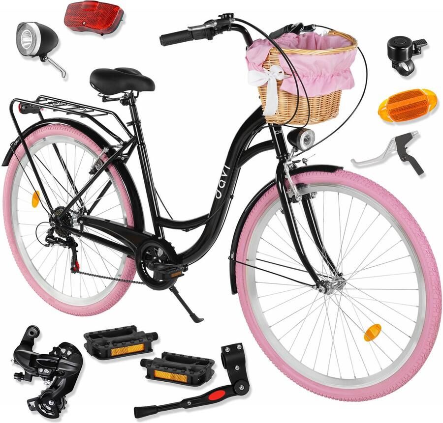 Davi Emma – Stadsfiets – 28 inch – 7 versnellingen – Shimano – V-brake – Lage instap – Zwart Roze