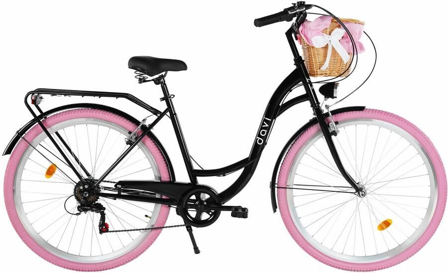 Davi Emma – Stadsfiets – 28 inch – 7 versnellingen – Shimano – V-brake – Lage instap – Zwart Roze