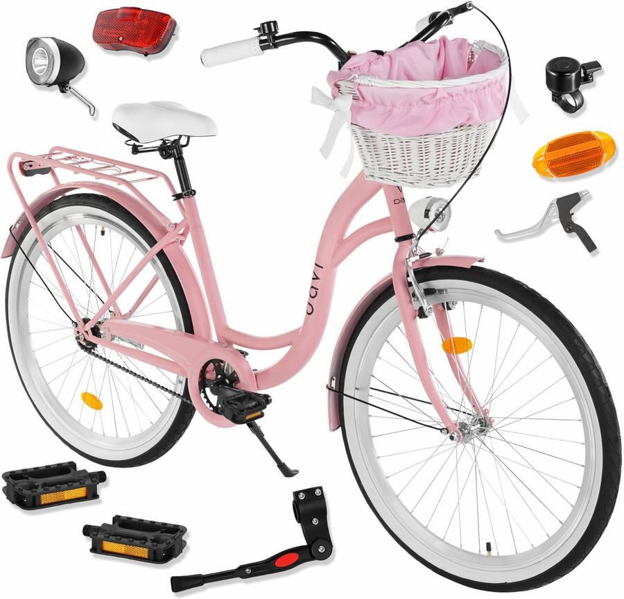 Davi Lila – Stadsfiets – 26 inch – 1 versnelling – Terugtraprem V-brake – Lage instap – 155-180 cm – Roze Zwart