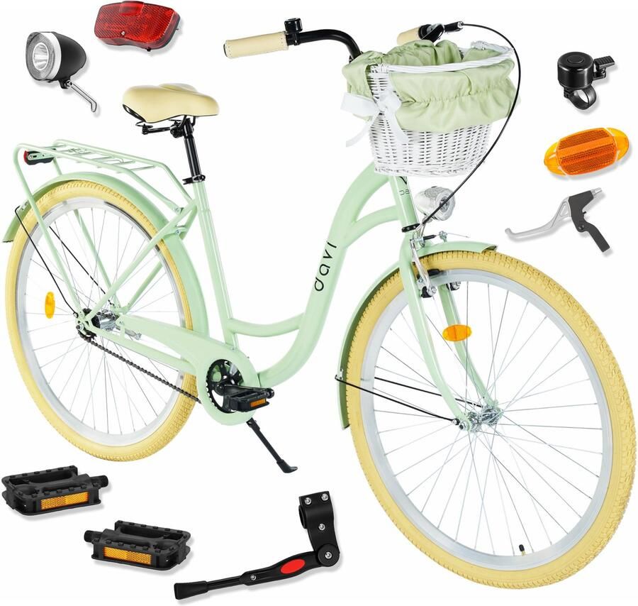 Davi Lila – Stadsfiets – 28 inch – 1 versnelling – Terugtraprem V-brake – Lage instap – 160-185 cm – Groen Creme