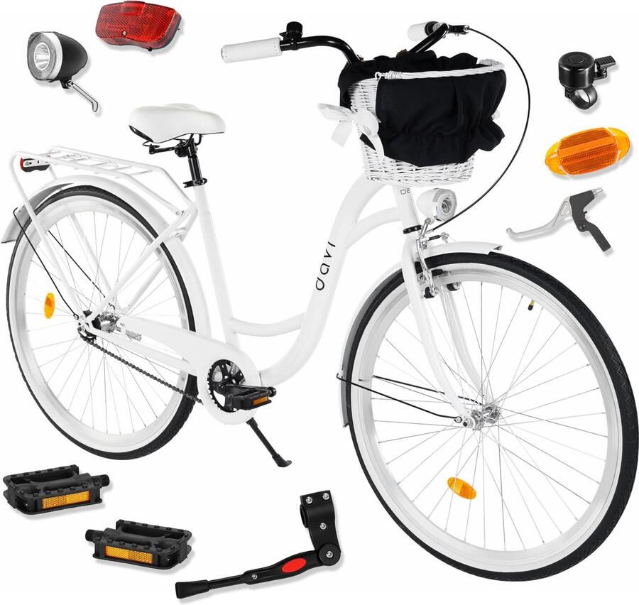Davi Lila – Stadsfiets – 28 inch – 1 versnelling – Terugtraprem V-brake – Lage instap – 160-185 cm – Wit Zwart