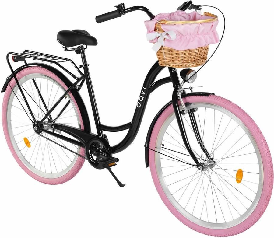 Davi Lila – Stadsfiets – 28 inch – 1 versnelling – Terugtraprem V-brake – Lage instap – 160-185 cm – Zwart Roze