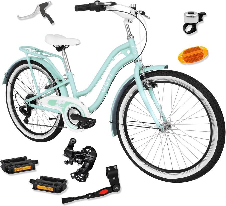 Davi Molli – Kinderfiets – 24 inch – 7 versnellingen – Shimano – V-brake – 130-165 cm – Mintgroen – Meisje
