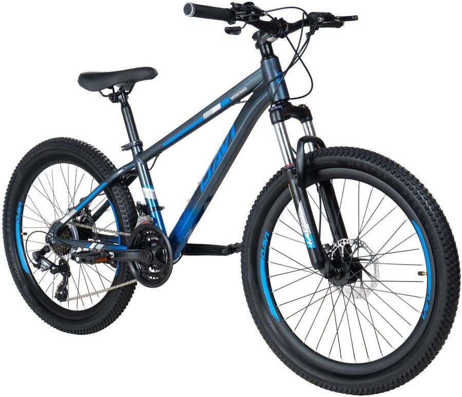 Davi Montaro – Kinderfiets – 24 inch – 21 versnellingen – Shimano – Schijfremmen – 130-160 cm – Grijs Blauw – Jongen