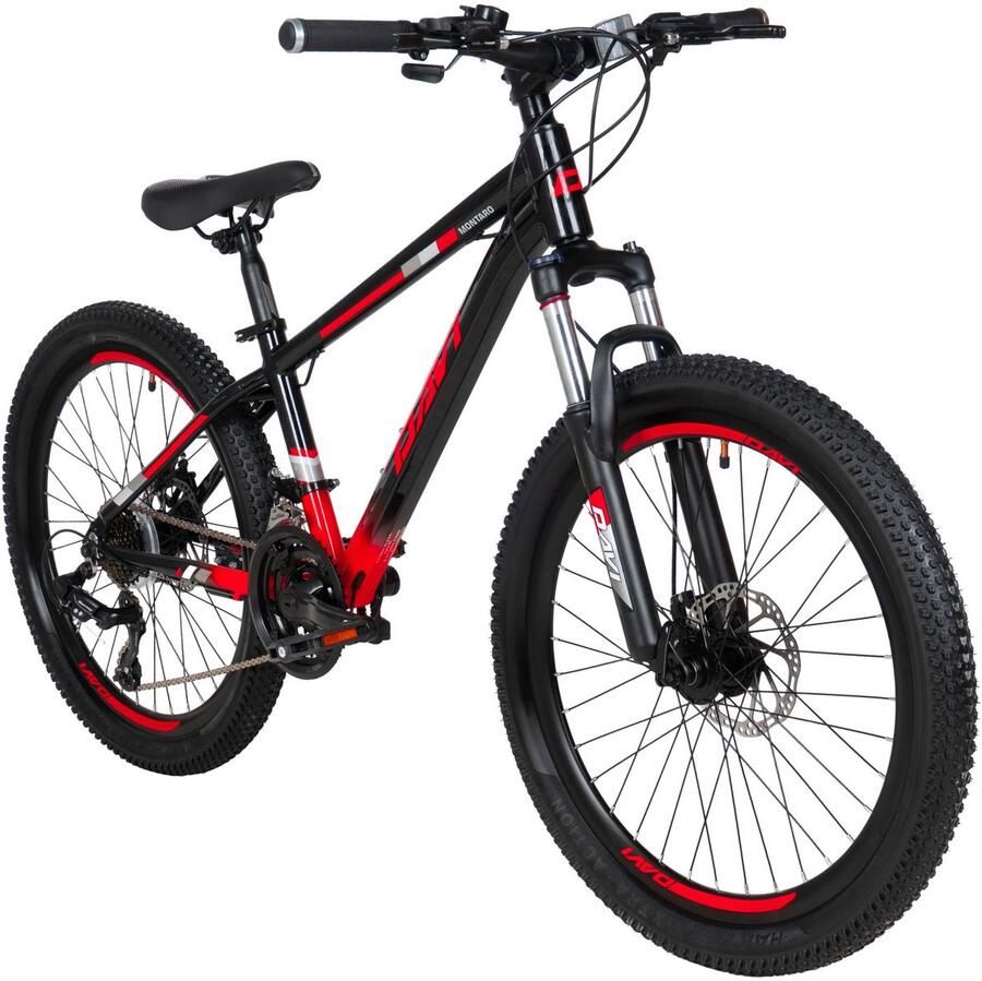 Davi Montaro – Kinderfiets – 24 inch – 21 versnellingen – Shimano – Schijfremmen – 130-160 cm – Zwart Rood – Jongen