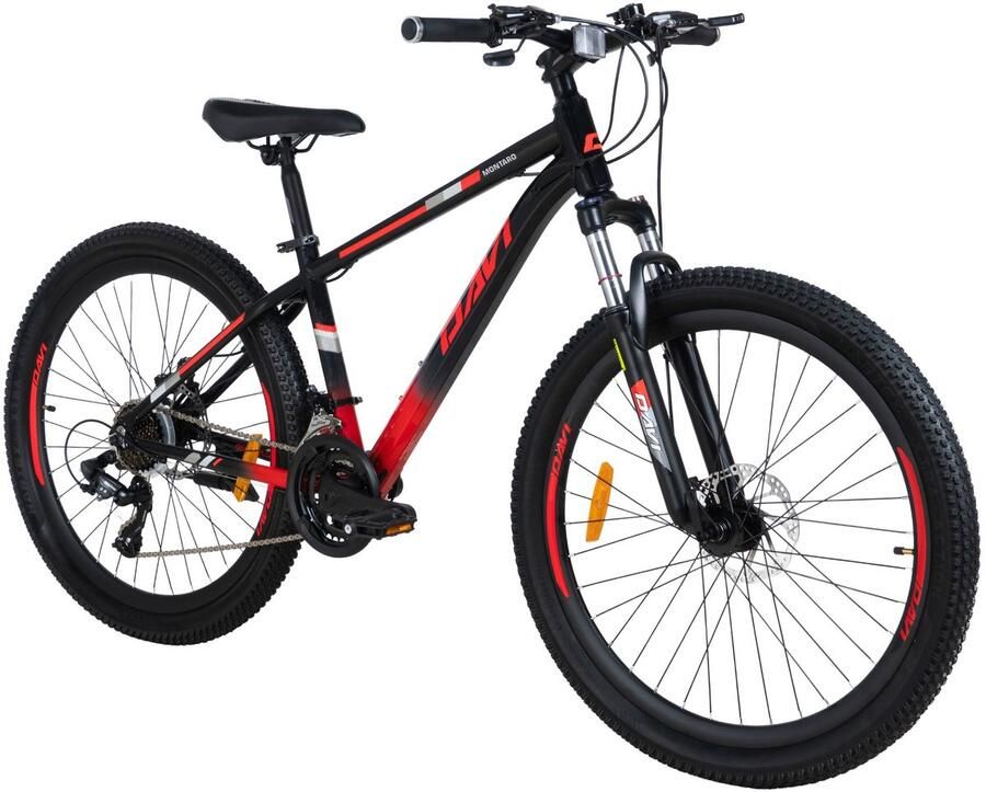 Davi Montaro – Mountainbike – 26 inch – 21 versnellingen – Aluminium frame – Schijfremmen – Voorvork met vering – Shimano – Zwart Roşu