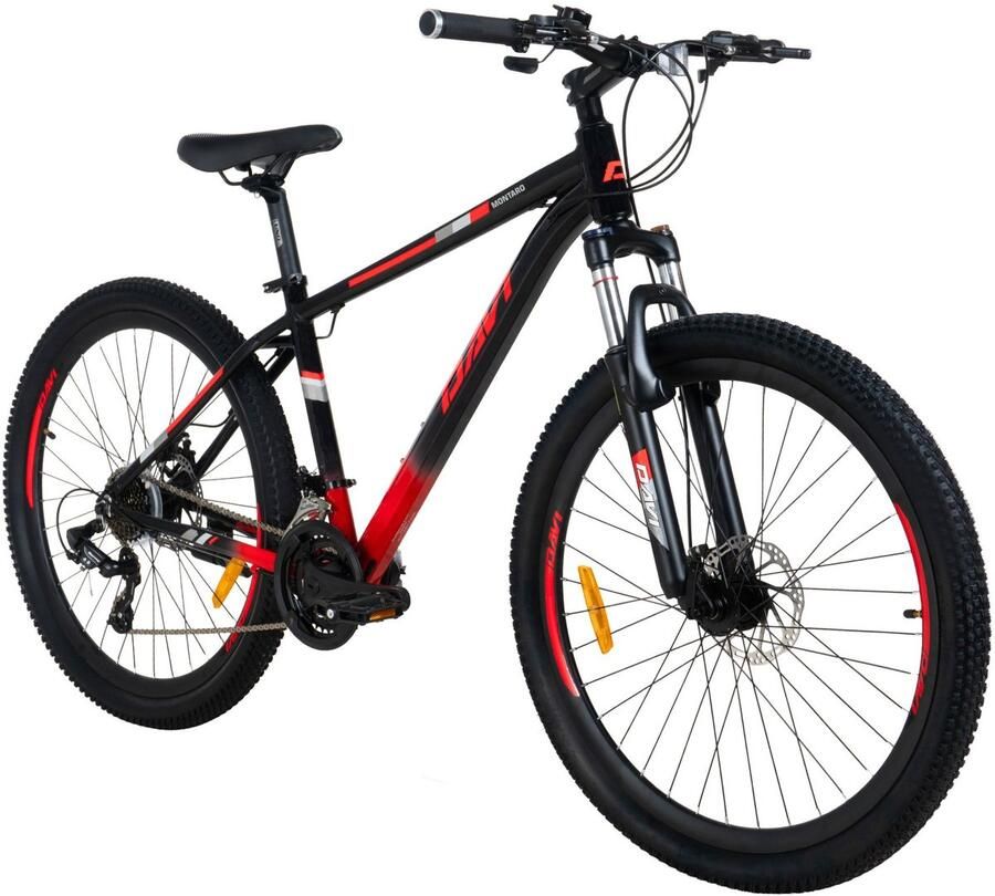 Davi Montaro – Mountainbike – 27 inch – 21 versnellingen – Aluminium frame – Schijfremmen – Voorvork met vering – Shimano – Zwart Roşu