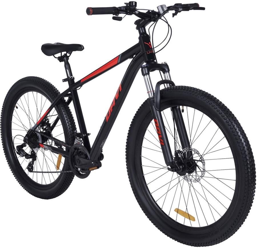 Davi Montaro – Mountainbike – 27 inch – 21 versnellingen – Aluminium frame – Schijfremmen – Voorvork met vering – Shimano – Rood Zwart